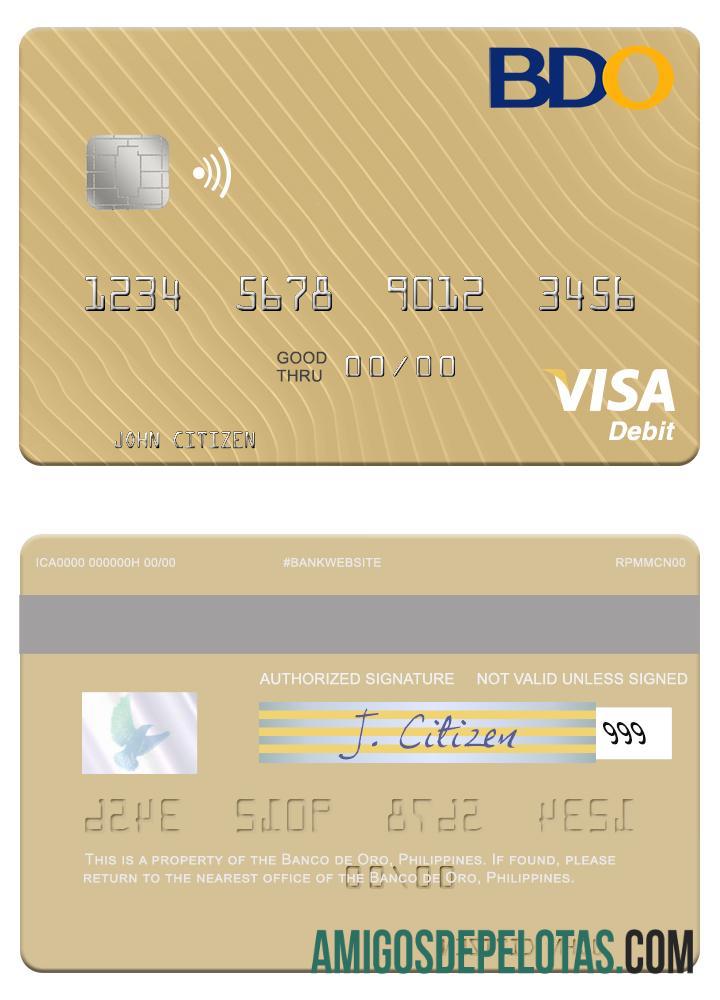 Philippines Banco De Oro Visa Debit Card template